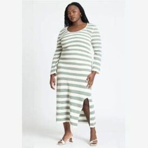 ELOQUII Women's Plus Striped Green Bay Sweater Dress Tie Back NWT Size 18/20